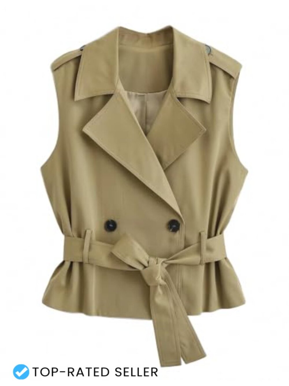 Womens Sleeveless Trench Vest Double Breasted Belted Lightweight